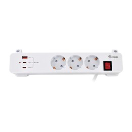 Multipresa 245556 con morsetto, 3 prese Schuko, 2 USB-C, 1 USB-A, 20W, bianca