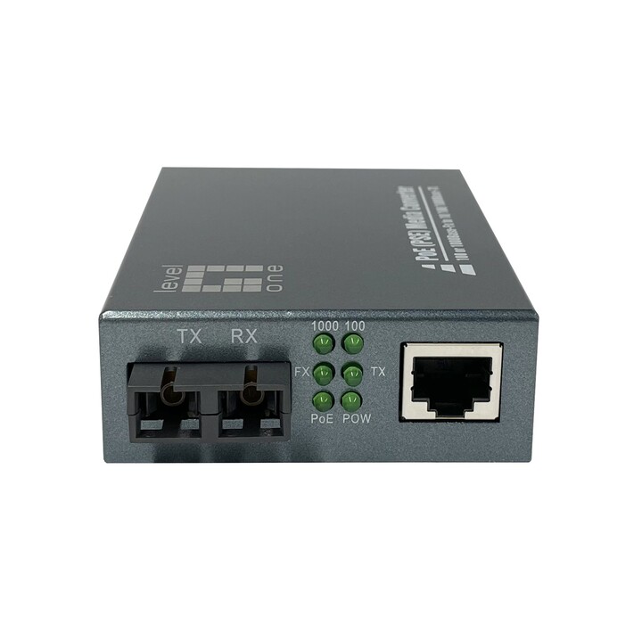 Levelone Gigabit Media Converter RJ45 to SC, POE PSE Singlemode 1310nm 20km GVT-2014