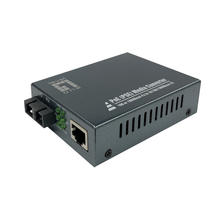 Conversor de mídia Gigabit LevelOne RJ45 para SC, PoE PSE Monomodo 1310nm 20km GVT-2014