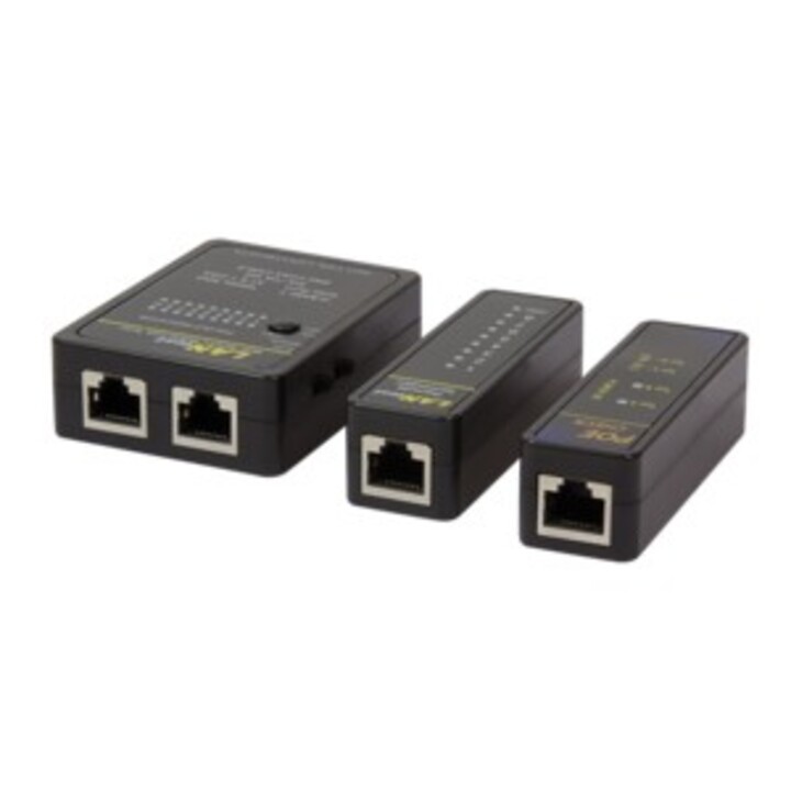 Network cable tester with PoE finder