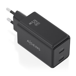Caricabatterie da parete Aisens GaN ASCH-65W2P079-BK/ 2 porte USB Type-C/ 65W/ Nero