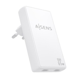 Cargador de Pared GaN Aisens ASCH-65W2P077-W/ 2xUSB Tipo-C/ 65W/ Blanco