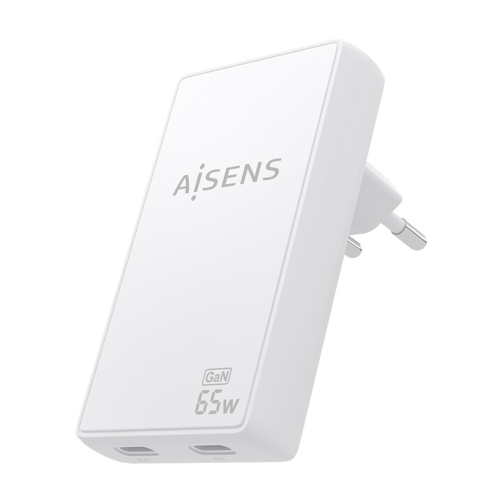 Aisens GaN Wall Charger ASCH-65W2P077-W/ 2xUSB Type-C/ 65W/ White