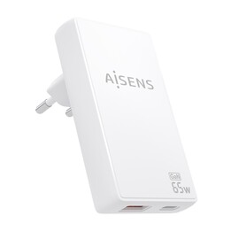 Aisens GaN Wall Charger ASCH-65W2P076-W/ 1xUSB Type-C/ 1xUSB/ 65W/ White