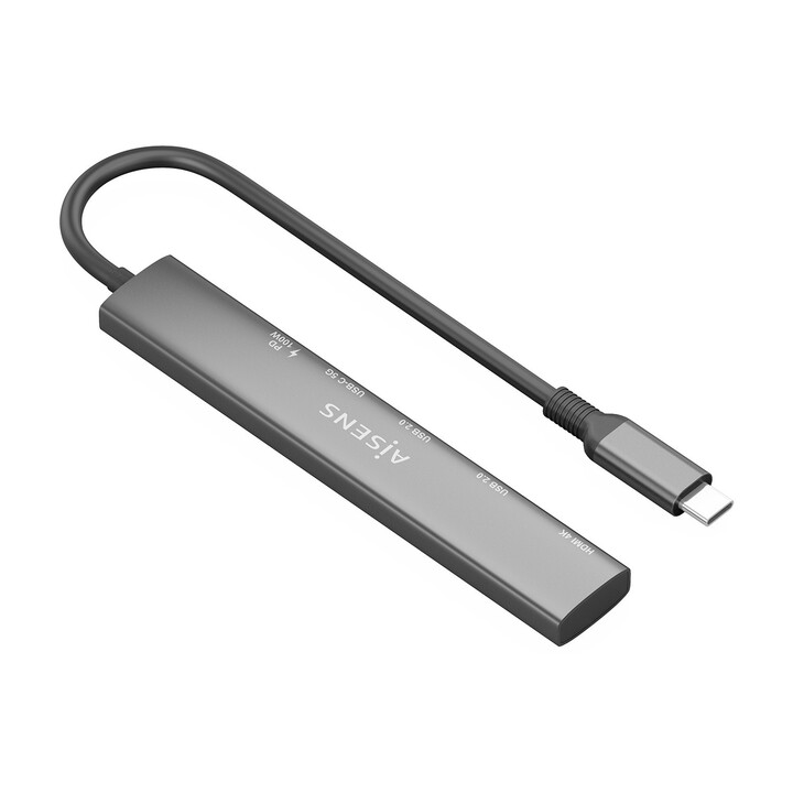 Dockingstation Aisens ASUC-5P022-GR mit USB Typ-C-Anschluss / 1x HDMI 4K / 2x USB / 1x USB Typ-C / 1x USB Typ-C PD / Grau