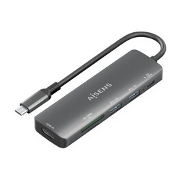 Station d'accueil USB Type-C Aisens ASUC-5P011-GR / 1 port HDMI 4K / 2 ports USB / 1 port USB Type-C PD / 1 lecteur de carte
