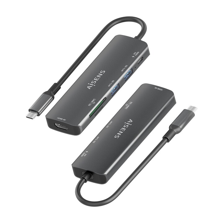 Docking station USB Type-C Aisens ASUC-5P011-GR/ 1xHDMI 4K/ 2xUSB/ 1xUSB Type-C PD/ 1xLettore di schede/ Grigio