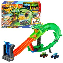 Hot Wheels Monster Trucks -Coffret Piste Dragon Sharks vs. Dinos