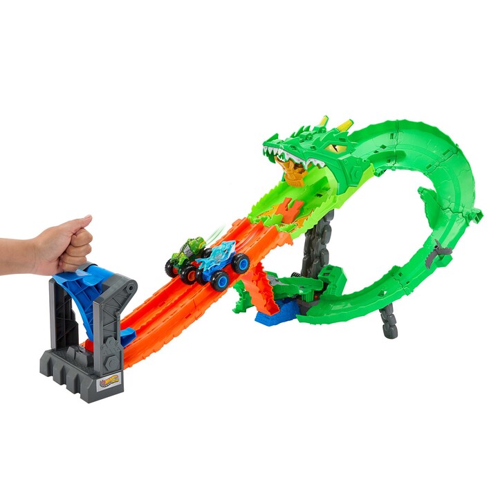 Hot Wheels Monster Trucks -Coffret Piste Dragon Sharks vs. Dinos