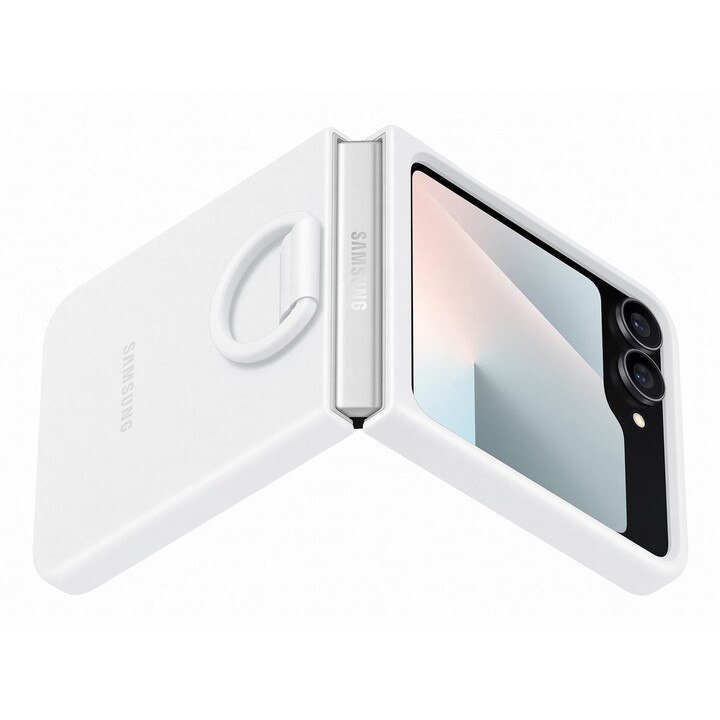 Étui en silicone blanc avec anneau pour Samsung Galaxy Flip6 / Flip7 FE, EF-PF741TWEGWW