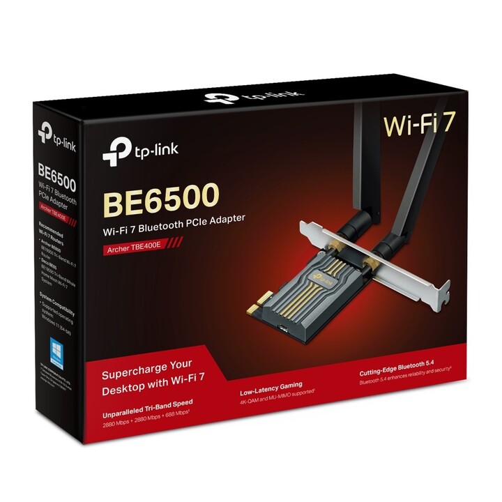TP-Link Archer TBE400E WLAN-Netzwerkkarte – PCI Express / WiFi 7 / 6500 Mbit/s / 2,4/5 GHz/6 GHz
