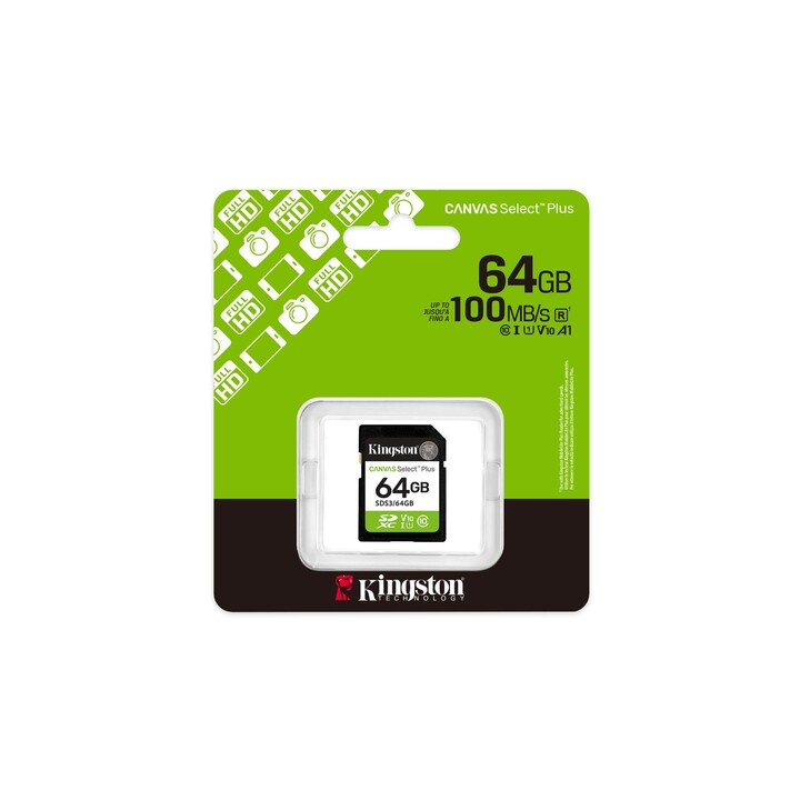 Carte mémoire Kingston CANVAS Select Plus 64 Go SD XC / Classe 10 / 100 Mo/s