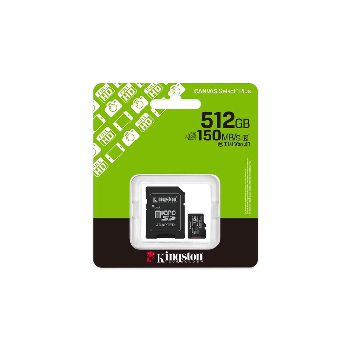 Kingston CANVAS Select Plus 512GB microSD XC Speicherkarte mit Adapter / Klasse 10 / 150 MB/s