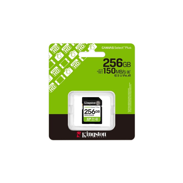 Cartão de memória Kingston CANVAS Select Plus SD XC de 256 GB / Classe 10 / 150 MB/s
