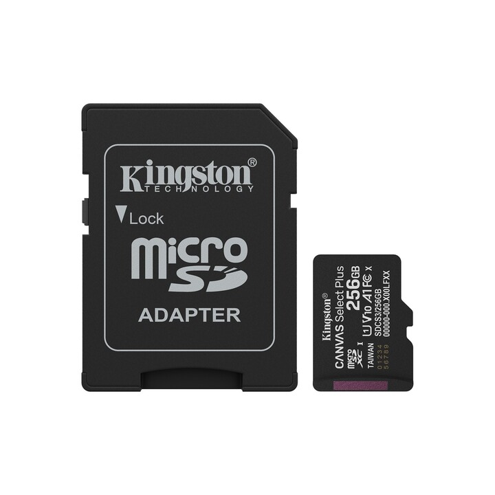 Carte mémoire microSD XC Kingston CANVAS Select Plus 256 Go avec adaptateur / Classe 10 / 150 Mo/s