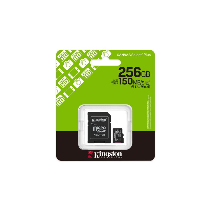Carte mémoire microSD XC Kingston CANVAS Select Plus 256 Go avec adaptateur / Classe 10 / 150 Mo/s