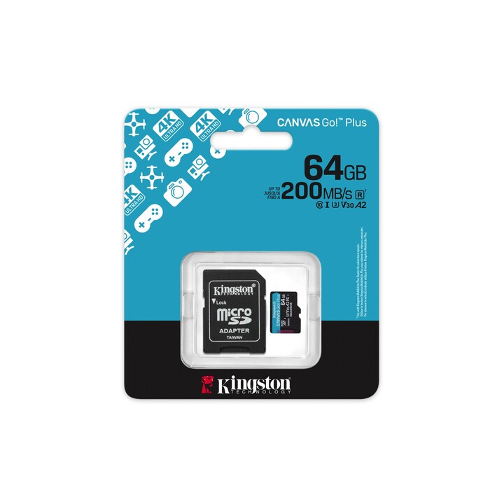 Tarjeta de Memoria Kingston CANVAS Go! Plus 64GB microSD XC con Adaptador/ Clase 10/ 200MBs