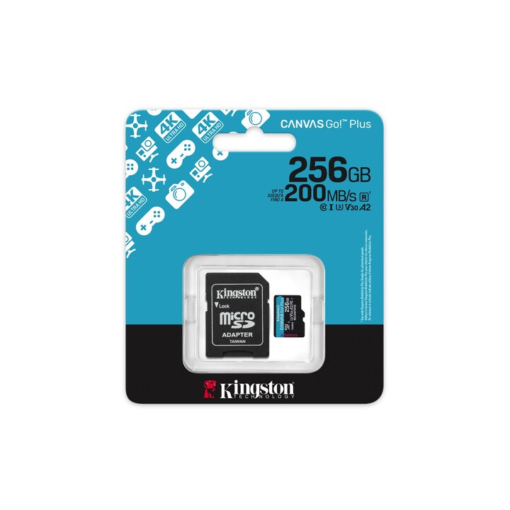 Scheda di memoria microSD XC Kingston CANVAS Go! Plus da 256 GB con adattatore / Classe 10 / 200 MB/s