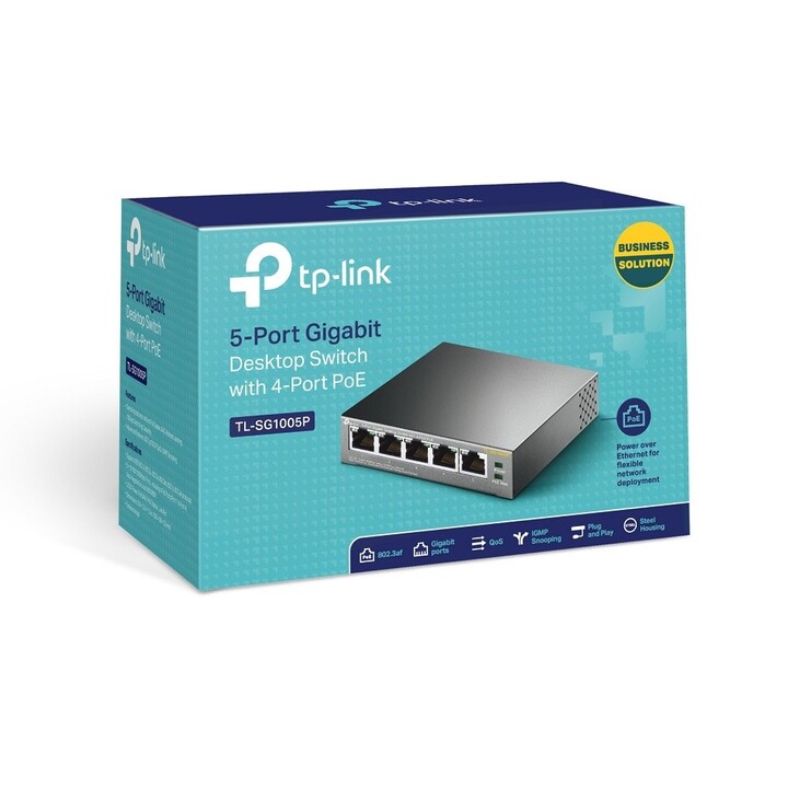 Switch PoE TP-Link TL-SG1005P com 5 portas RJ-45 10/100/1000