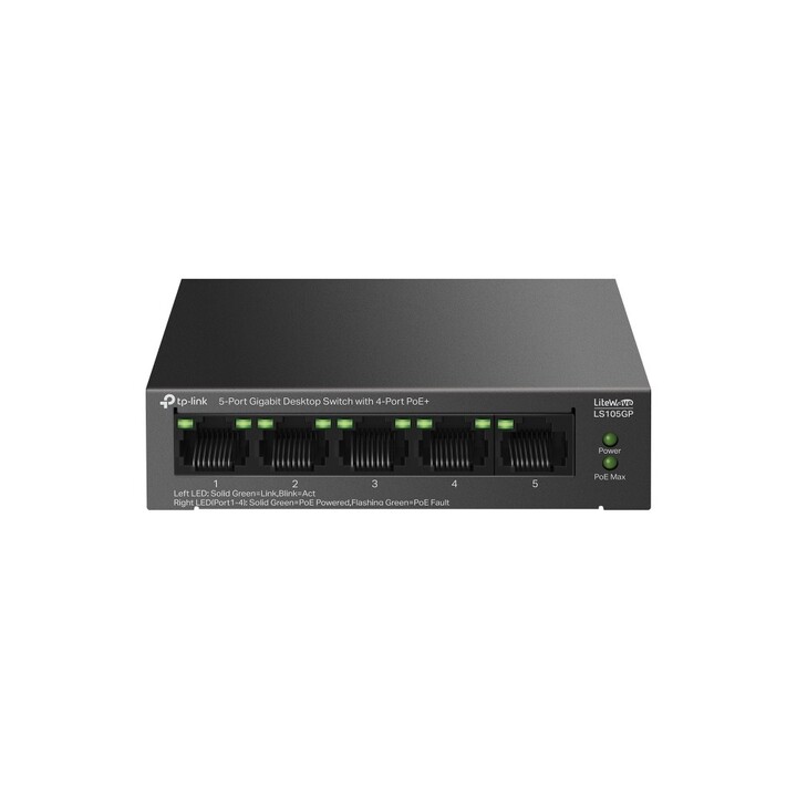 Switch TP-Link LS105GP com 5 portas/RJ-45 10/100/1000 PoE+