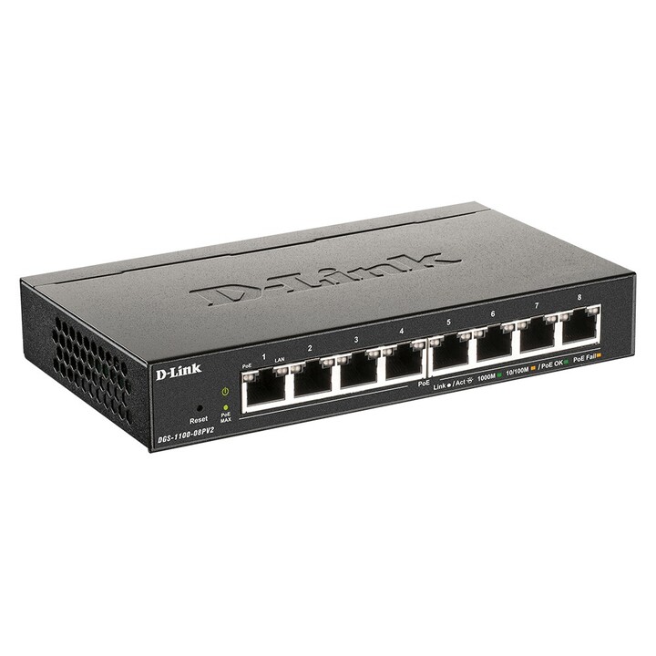 Switch D-Link DGS-1100-08PV2 com 8 portas/ RJ-45 10/100/1000 PoE