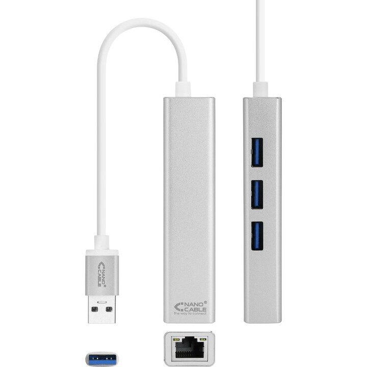 NANOCABLE 10.03.0403 Adaptateur Ethernet USB 3.0 RJ45 gris