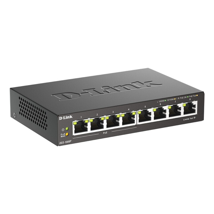 Switch D-Link DGS-1008P 8 Puertos/ RJ-45 Gigabit 10/100/1000/ PoE