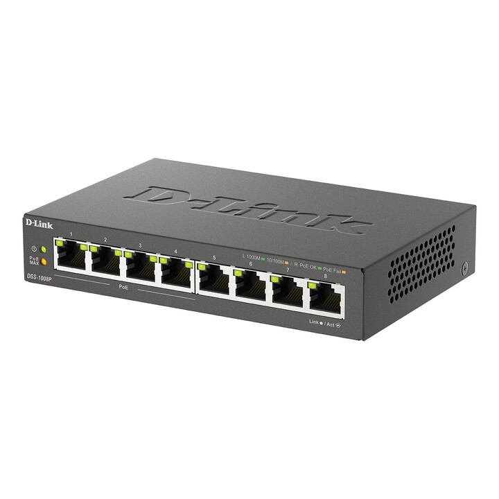 Switch D-Link DGS-1008P 8 Puertos/ RJ-45 Gigabit 10/100/1000/ PoE