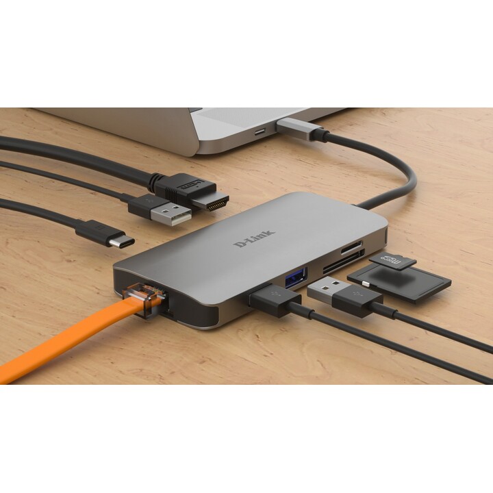 Docking USB Type-C D-Link DUB-M810/ 3xUSB/ 1xUSB Type-C/ 1xThunderbolt/ 1xHDMI 4K/ 1xRJ45/ 1xCard reader/ Gray