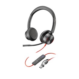Poly Blackwire 8225 Headphones for Microsoft Teams + USB-C/A Adapter/ with Microphone/ USB Type-C/ Black