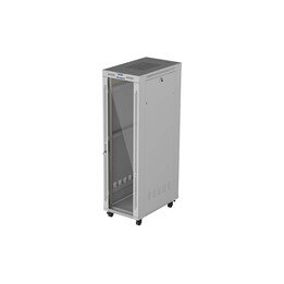 Gabinete de chão LANBERG 19" 42U 600x1000 cinza, porta de vidro e LCD (montado)