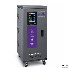 Regolatore di tensione AVR trifase multiprotezione Qoltec | 15 kVA | Precisione ± 3% | Servomotore trifase | Display LCD | Linea