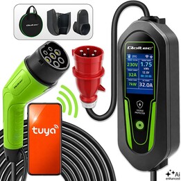 Qoltec charger for electric and hybrid cars with 2-in-1 Type 2 regulation | 7 kW | 230 V | CEE 32 A | Wi-Fi | Tuya | Smart 