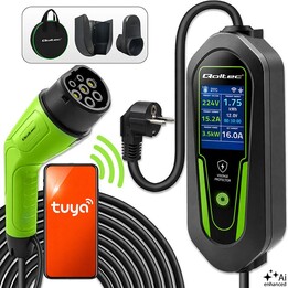 Qoltec Ładowarka do samochodu elektrycznego EV i hybryd z regulacją 2w1 Typ2 | 3.5kW | 230V | SCHUKO 16A | Wi-Fi | Tuya | Smart 