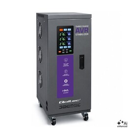 Qoltec Multiprotection Three-Phase AVR Voltage Regulator | 10 kVA | ± 3% Accuracy | 3-Phase Servomotor | LCD | Expert Line