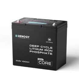 Renogy Core Mini 12V 100Ah LiFePO4 battery with DuoHeat self-heating system.