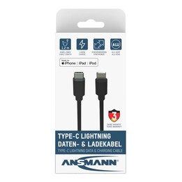 Cabo para celular Ansmann 1700-0106, preto, 0,12 m, USB-C e Lightning