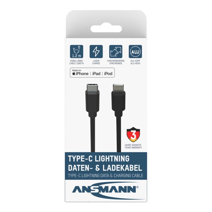 Ansmann 1700-0106 Mobile Phone Cable Black 0.12 m USB C Lightning