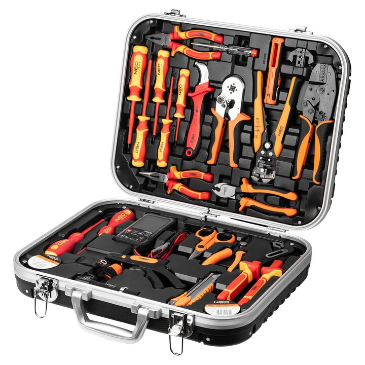 Neo Tools 01-314 juego de herramientas para electricista 25 piezas en maletín negro