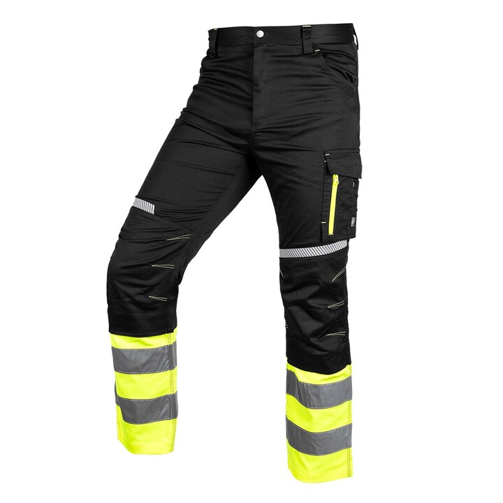 Pantalones de alta visibilidad, negros y amarillos, talla S