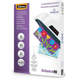 Pacote com 500 folhas de laminação brilhante Fellowes de 80 mícrons, tamanho A3 (303 x 426 mm) 100144239