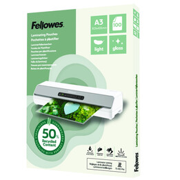 Pack of 100 Recycled Glossy A3 Laminating Pouches Fellowes 100142988