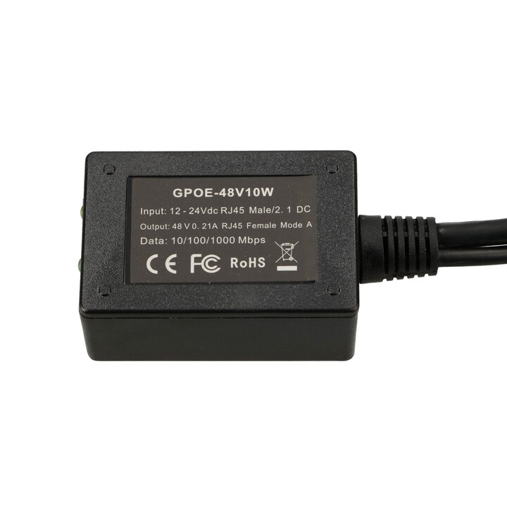 Inversor PoE Extralink de 1 Puerto, Entrada 1x 1000mb/s Rj45/jack 10-30v, Salida 48V
