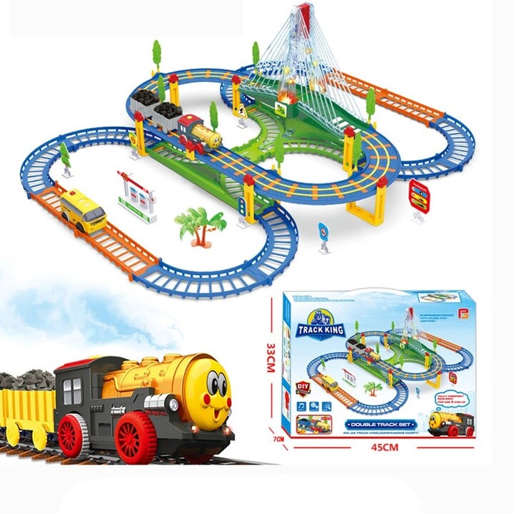 Extralink Kids Elektrische Eisenbahn Track King mit Lokomotive und Auto auf Batterien