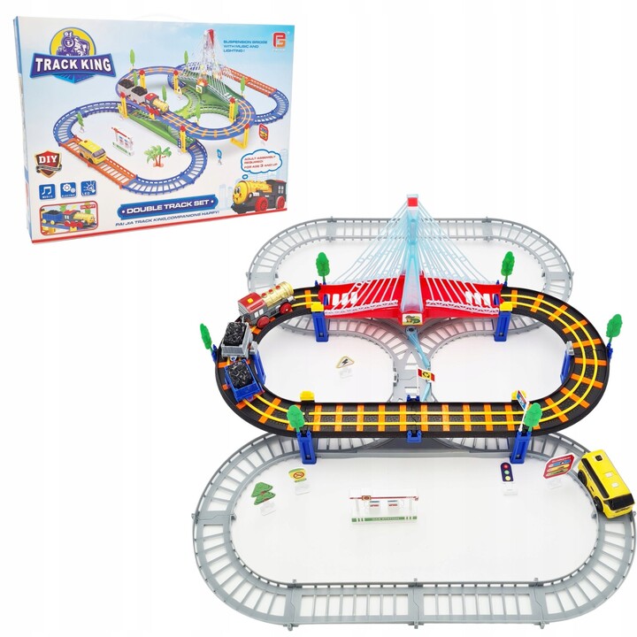 Extralink Kids Elektrische Eisenbahn Track King mit Lokomotive und Auto auf Batterien