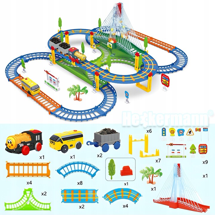 Extralink Kids Elektrische Eisenbahn Track King mit Lokomotive und Auto auf Batterien