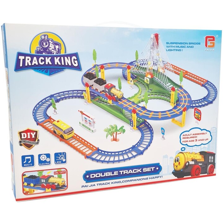 Extralink Kids Elektrische Eisenbahn Track King mit Lokomotive und Auto auf Batterien