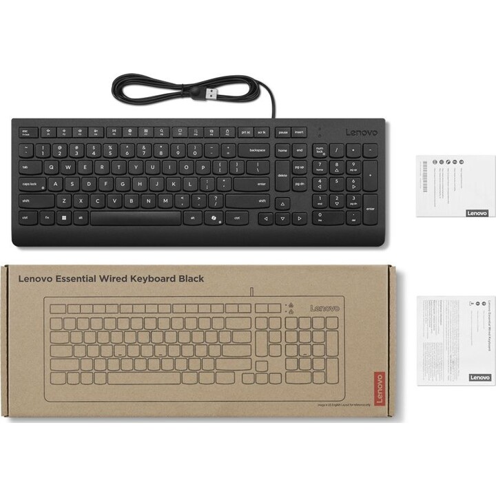 Teclado Essential con cable, color negro, inglés estadounidense