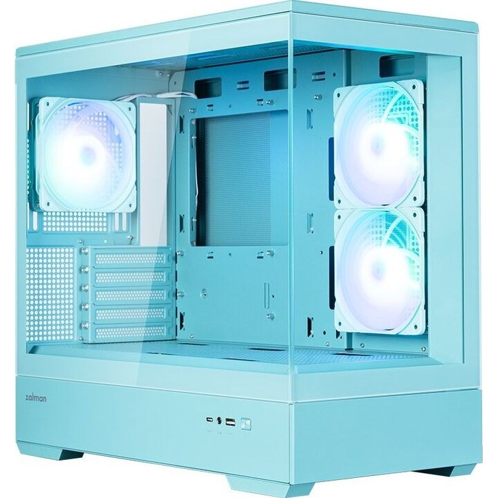 Caja para PC Zalman P30 V2, mini torre mATX, 3 ventiladores ARGB de 120 mm, color menta.