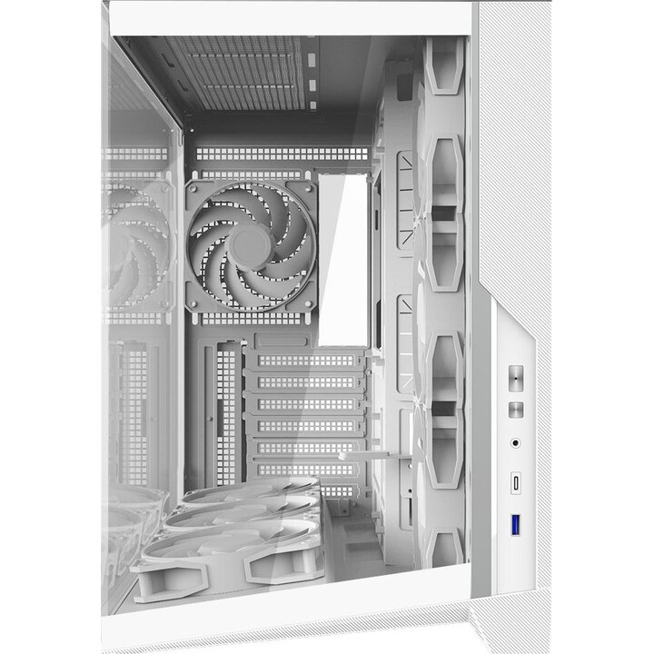 Caja para PC Zalman D40, formato ATX Mid Tower, 7 ventiladores ARGB de 120 mm, color blanco.